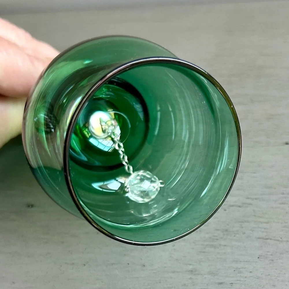 Vintage Green Glass Bell with Clear Handle Holiday Collectible 5